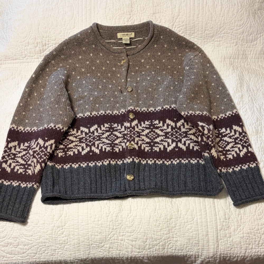 Eddie Bauer Gray and Purple Cardigan Sweater